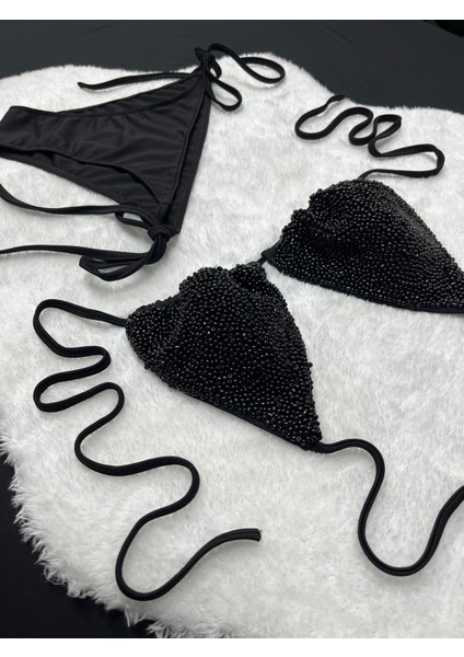 Özel Tasarım Porselen Boncuk Işlemeli Brazilian Şık Beach Club Luxury Kadın Bikini Takımı