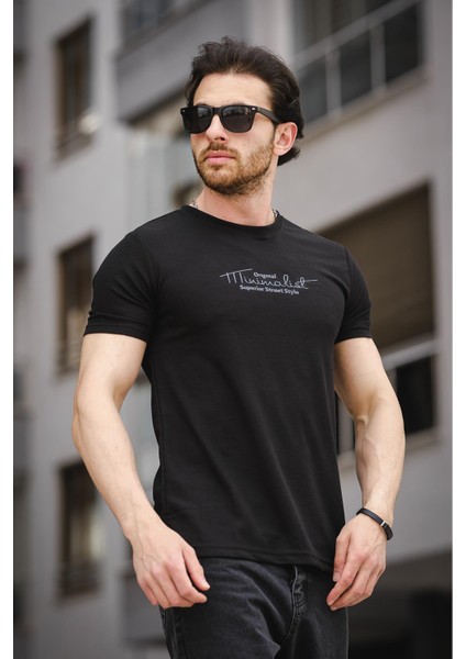 Mizza Flok Baskılı Waffle Desen Slim Fit Likralı Erkek Tshirt