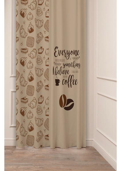 Coffee Mutfak Kahve Çekirdeği Tatlı Meyve Yeşillik Desenli Özel Tasarım Bohem (Tek Kanat) Fon Perde