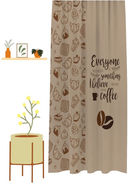 Coffee Mutfak Kahve Çekirdeği Tatlı Meyve Yeşillik Desenli Özel Tasarım Bohem (Tek Kanat) Fon Perde