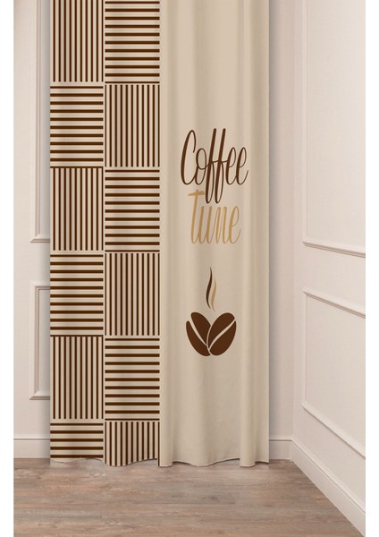 Coffee Mutfak Kahve Çekirdeği Tatlı Meyve Yeşillik Desenli Özel Tasarım Bohem (Tek Kanat) Fon Perde