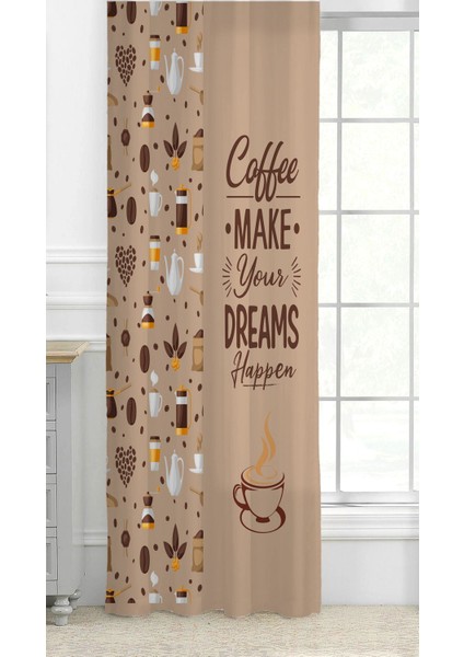Coffee Mutfak Kahve Çekirdeği Tatlı Meyve Yeşillik Desenli Özel Tasarım Bohem (Tek Kanat) Fon Perde