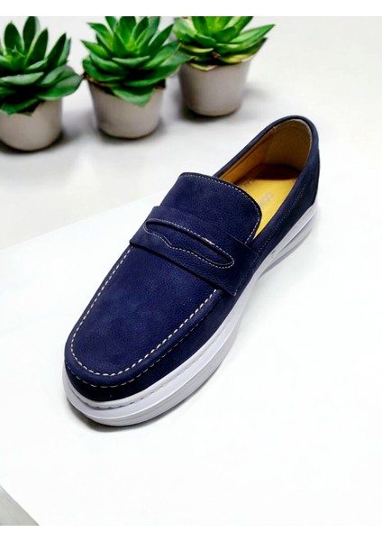 Erkek Nubuk Deri Siyah Beyaz Taban Dikişli Rahat Günlük Ayakkabı