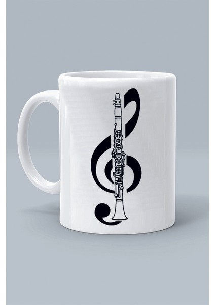 Klarnet Nota Müzk Melodi Sol Anahtar Tasarım Baskılı Beyaz Klasik Kupa Bardak