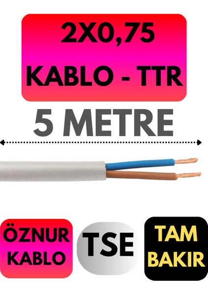 Öznur 2x0,75 Ttr Kablo Metre Seçenekli (Beyaz)