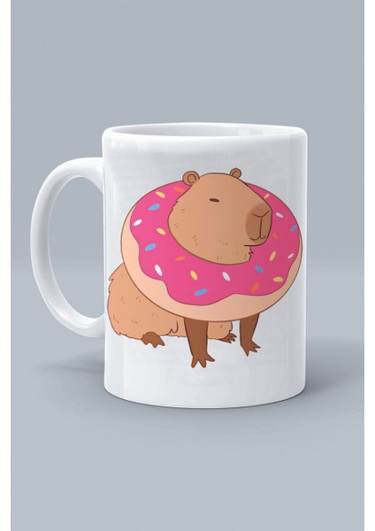 Capybara Donut Tasarım Baskılı Beyaz Klasik Kupa Bardak