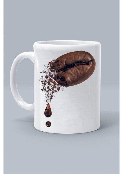 Kahve Çekirdeği Tasarım Baskılı Beyaz Klasik Kupa Bardak