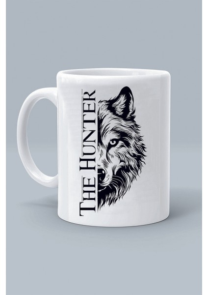 The Hunter Wolf Avcı Kurt Tasarım Baskılı Beyaz Klasik Kupa Bardak