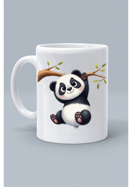 Panda Hayvan Tasarım Baskılı Beyaz Klasik Kupa Bardak