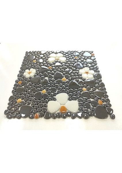 Mutfak Tezgah Arası, Havuz, Banyo, Sauna, Spa, Iç ve Dış Dekorasyonda Tüm Yüzeyler Için, Füme-Beyaz-Sarı Çiçek Desenli , 31,5X31,5CM. Fileli Cam Mozaik. (10 File Karo = 1 M2 Fiyatıdır )