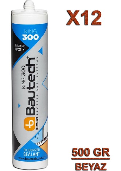 Bautech X300 Silikonize Mastik Beyaz 500 gr (12 Adet)