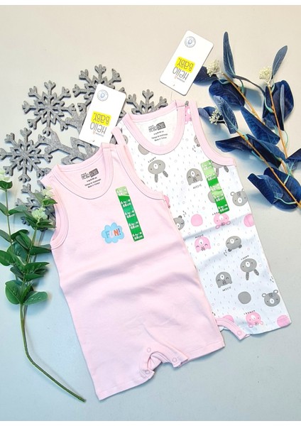 Kız Bebek Pembe Hello Baby Yazlık Kolsuz Çıtçtıtlı Body Tulum 2 Adet
