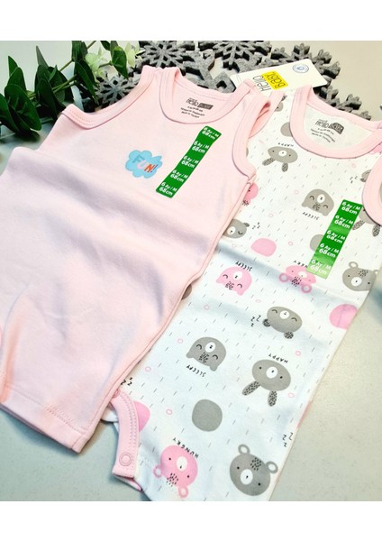 Kız Bebek Pembe Hello Baby Yazlık Kolsuz Çıtçtıtlı Body Tulum 2 Adet