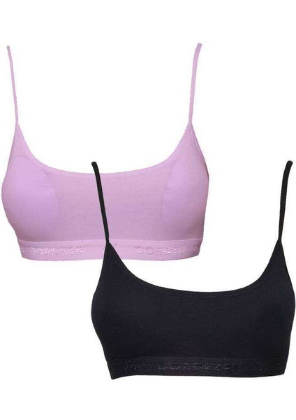 Pedli Ip Askılı Pembe ve Siyah Büstiyer 2 Adet