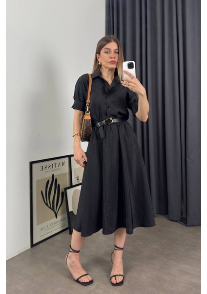 Siyah Saten Gömlek Etek Takım