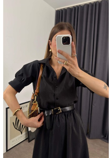 Siyah Saten Gömlek Etek Takım modelleri