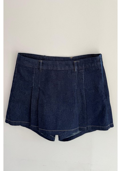 Lacivert Gömlek Önü Pileli Şort Etek Denim Takım fırsatları