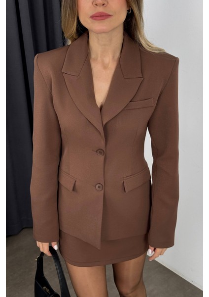 Kahverengi Etek Blazer Ceket Premium Takım fiyatları