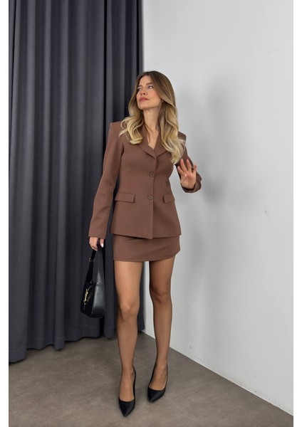 Kahverengi Etek Blazer Ceket Premium Takım modelleri