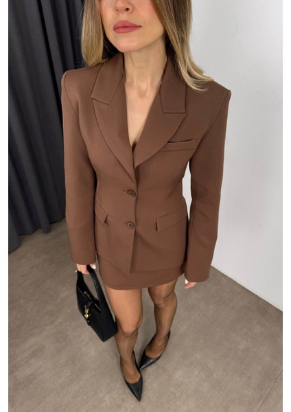 Kahverengi Etek Blazer Ceket Premium Takım fırsatları