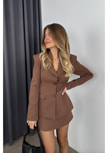Kahverengi Etek Blazer Ceket Premium Takım indirimleri