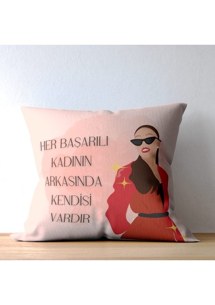 Başarılı Kadın Dijjital Baskı Modern Kırlent Kılıfı 43 x 43