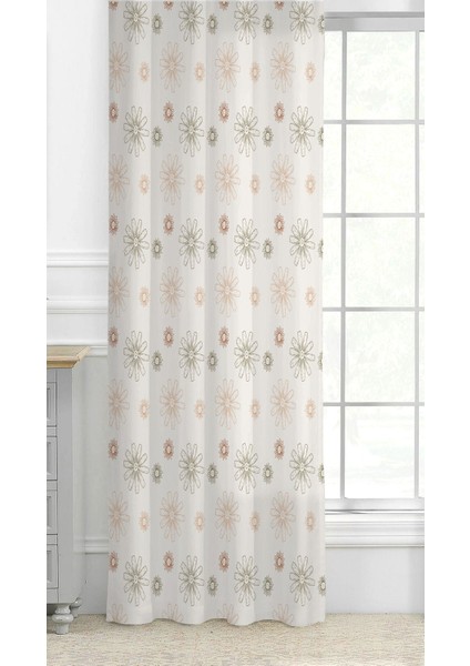 Çiçekler Yaprak Çizgili Bohem Desenli Özel Tasarım Dijital Baskılı (Tek Kanat) Modern Şık Sade Soft Fon Perde