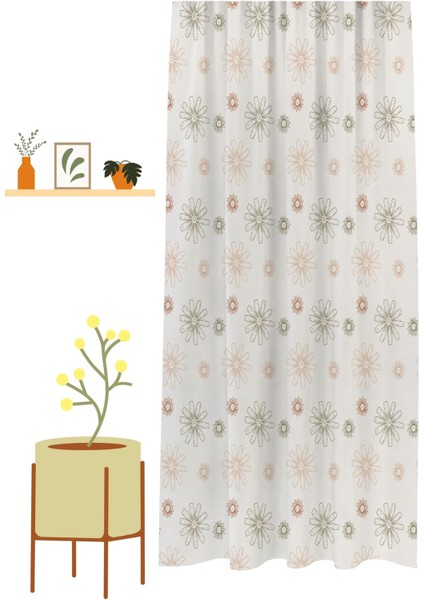 Çiçekler Yaprak Çizgili Bohem Desenli Özel Tasarım Dijital Baskılı (Tek Kanat) Modern Şık Sade Soft Fon Perde