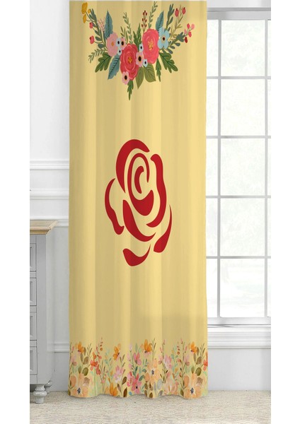 Çiçekler Yaprak Çizgili Bohem Desenli Özel Tasarım Dijital Baskılı (Tek Kanat) Modern Şık Sade Soft Fon Perde