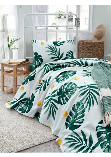 Doğal Pike Baskılı Tek Kişilik Tropica Yeşil