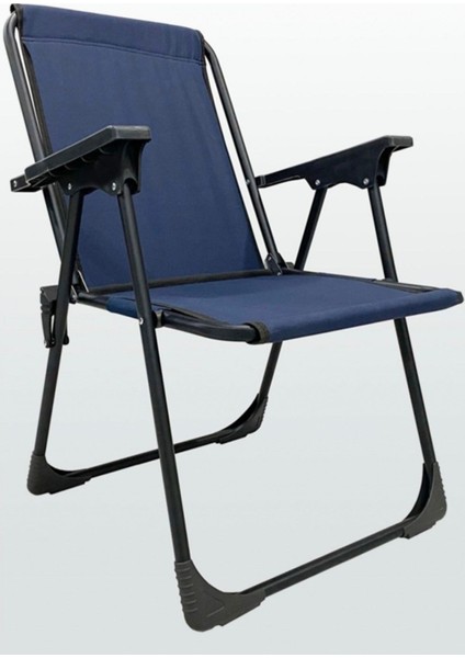 1 Adet Lacivert Katlanır Plastik Kollu Lüks Kamp Sandalyesi