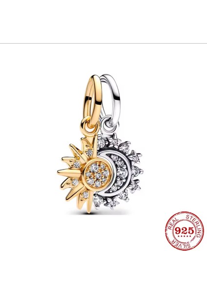 Gümüş Güneş ve Ay Ayrılabilir Charm