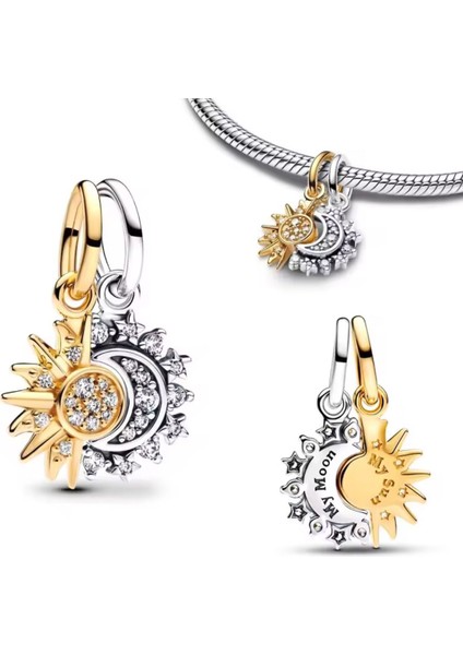 Gümüş Güneş ve Ay Ayrılabilir Charm modelleri