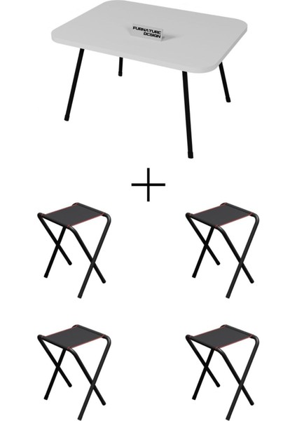 4 Adet Katlanır Kamp Taburesi Ve Katlanır Kamp Masası Seti 45x60