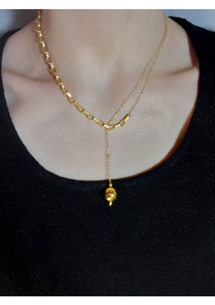 Altın Kaplama Inci Sallantılı Zincir Kolye, Asansörlü Ayarlanabilir Altın Inci Kolye, Inci Kolye, Incili Kolye, Barok Inci Kolye, Choker Inci Kolye, Kadın Inci Kolye, Zincir Kolye