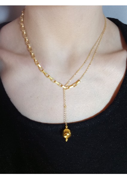 Altın Kaplama Inci Sallantılı Zincir Kolye, Asansörlü Ayarlanabilir Altın Inci Kolye, Inci Kolye, Incili Kolye, Barok Inci Kolye, Choker Inci Kolye, Kadın Inci Kolye, Zincir Kolye