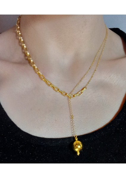 Altın Kaplama Inci Sallantılı Zincir Kolye, Asansörlü Ayarlanabilir Altın Inci Kolye, Inci Kolye, Incili Kolye, Barok Inci Kolye, Choker Inci Kolye, Kadın Inci Kolye, Zincir Kolye