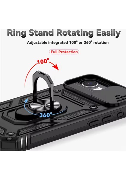 IPhone 16E Için Slayt Itme Pencere Kamera Lens Koruma Telefon Kılıfı Fundas Coque Manyetik Metal Halka Tutucu Zırh Arka Kapak