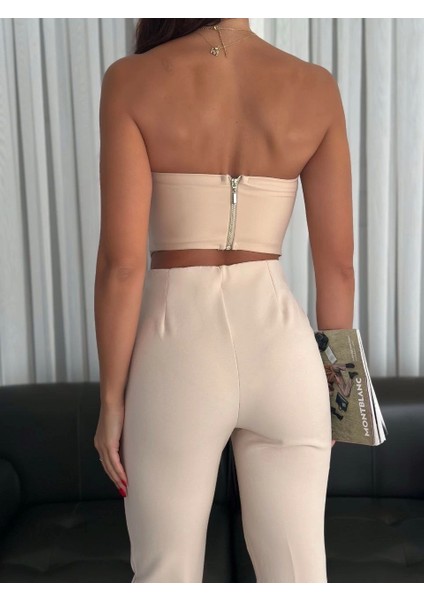 Intimmy Kadın Arkası Fermuarlı Korse Askısız Büstiyer Slim Fit Pantolon Takım - Bej fırsatları