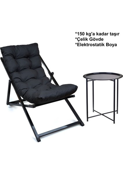 Minderli - Yumy Şezlong Seti Katlanır Set -1 Şezlong 1 Sehpa