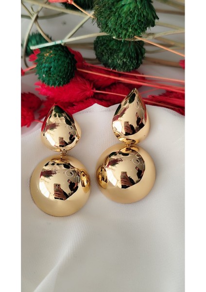 Damla Iki Parça Metal Gold Küpe