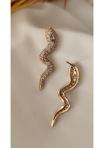 Zirkon Damla Taşlı Yılan Gold Küpe fiyatları