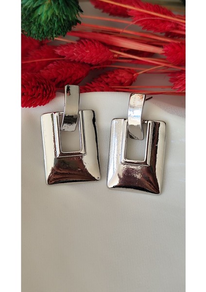 Pencereli Metal Silver Küpe