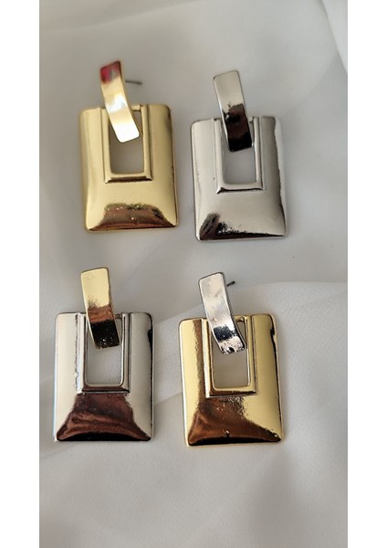 Pencereli Metal Silver Küpe modelleri