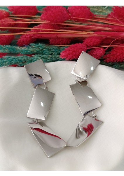 Büyük Sarkıt Küp Metal Silver Küpe