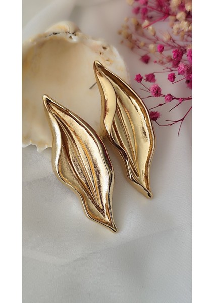 Açık Uzun Metal Gold Küpe