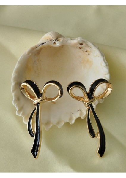 Fiyonk Mineli Metal Gold Siyah Küpe