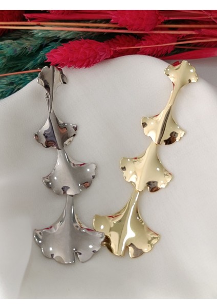 Yaprak Sarkıt Metal Gold Küpe