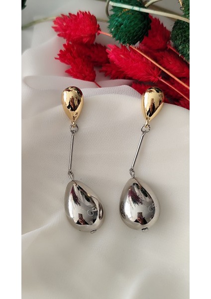 Damla Metal Silver Gold Küpe