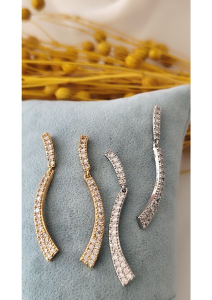 Zirkon Taşlı Sarkıt Metal Gold Küpe modelleri